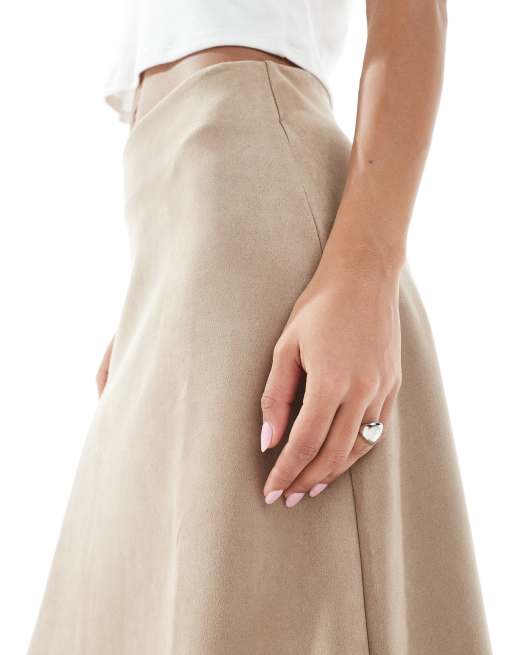ONLY faux suede maxi skirt in stone, 3 of 5