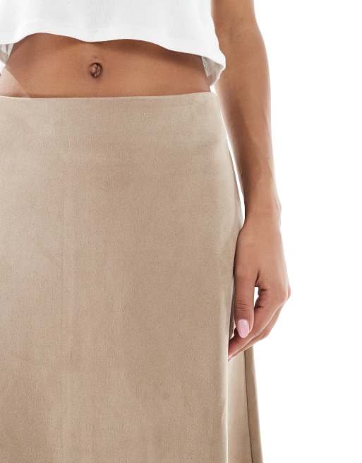 ONLY faux suede maxi skirt in stone, 4 of 5