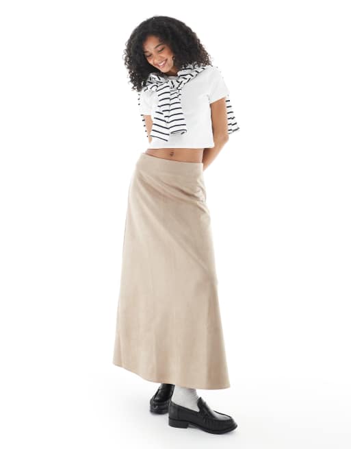 ONLY faux suede maxi skirt in stone