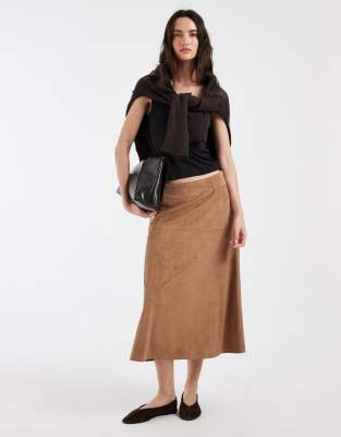 Only Faux Suede Midaxi Skirt In Blue