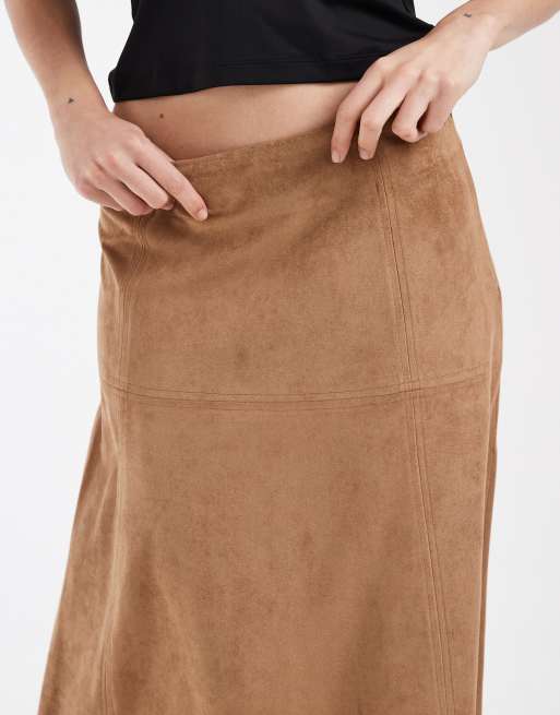 ONLY faux suede midaxi skirt in brown, 3 of 5