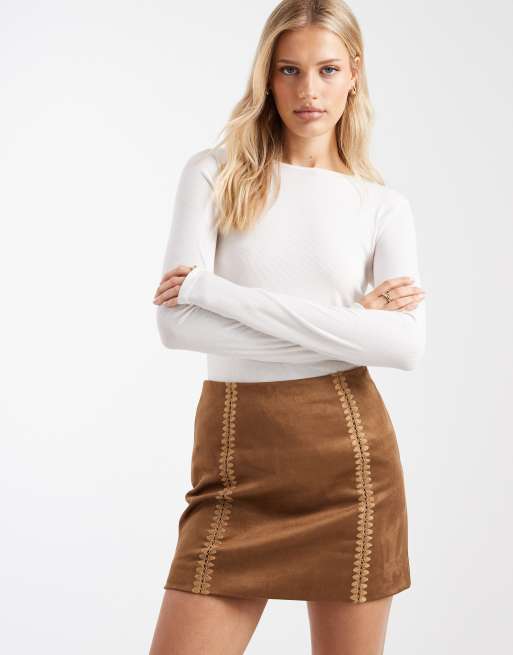 ONLY faux suede mini skirt in brown, 2 of 5