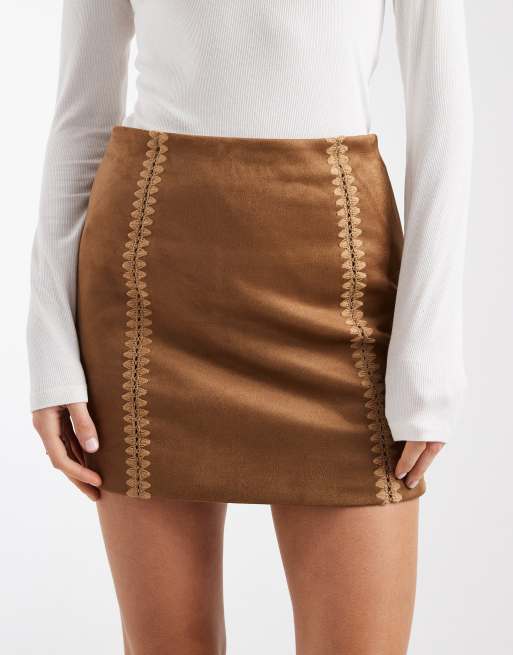 ONLY faux suede mini skirt in brown, 4 of 5