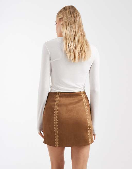 ONLY faux suede mini skirt in brown, 5 of 5