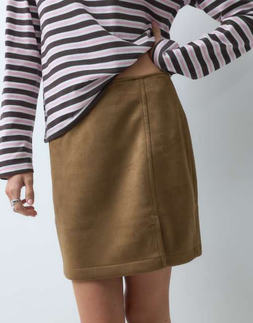 ONLY faux suede mini skirt in brown, 2 of 5