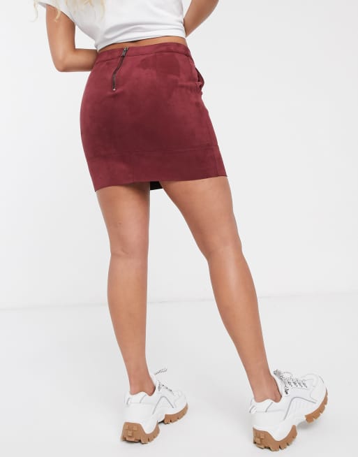 Only faux suede mini skirt in burgundy ASOS