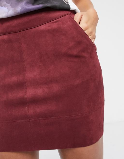 Only faux suede mini skirt in burgundy