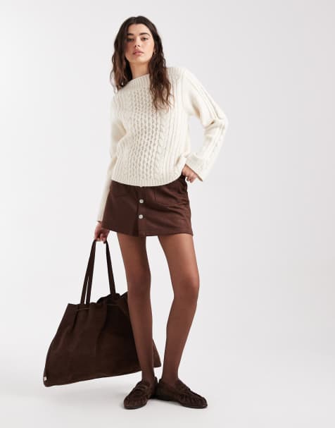 ONLY faux suede mini skirt in chocolate brown