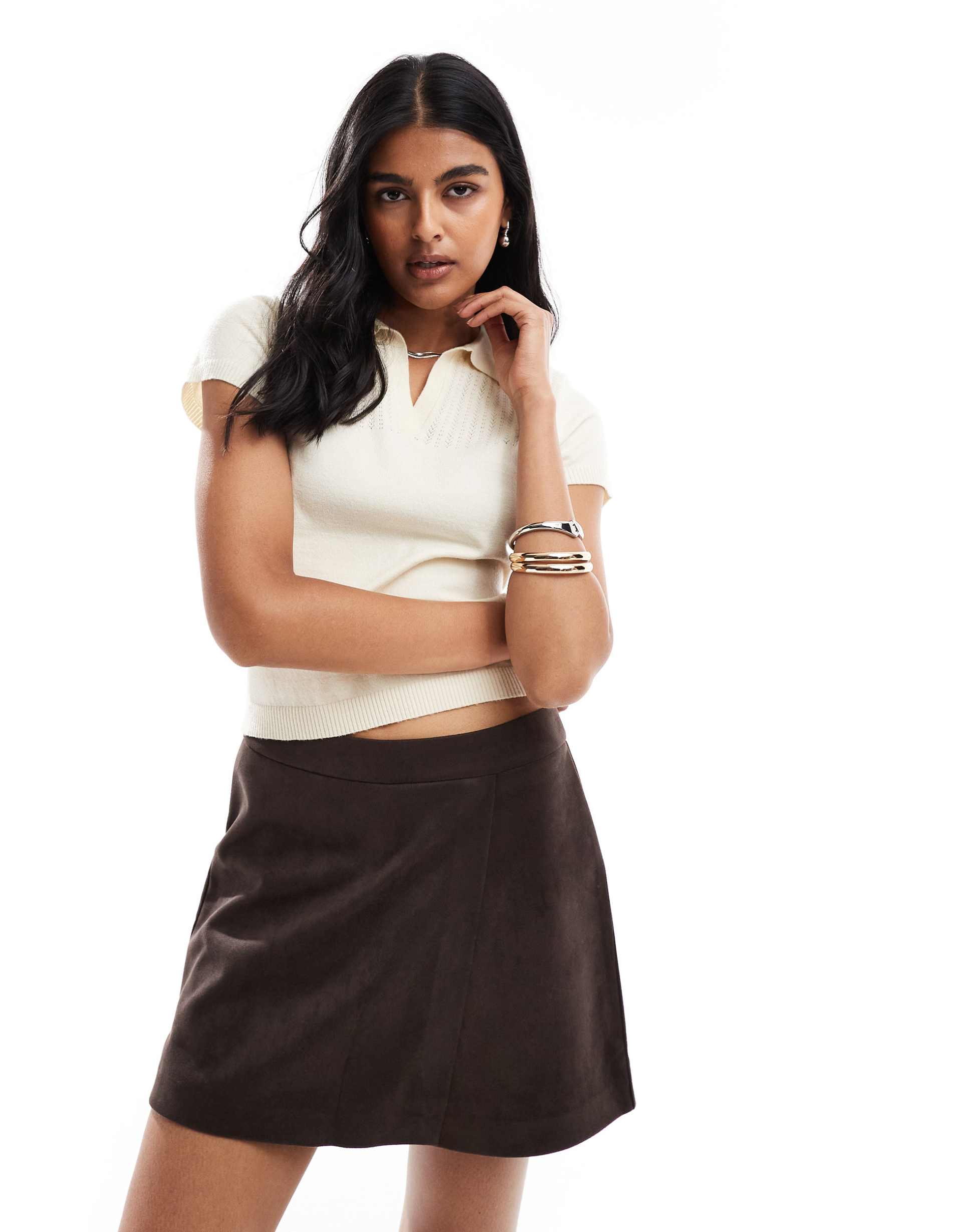 only faux suede mini skort in light brown