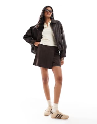 Only Faux Suede Mini Skort In Brown