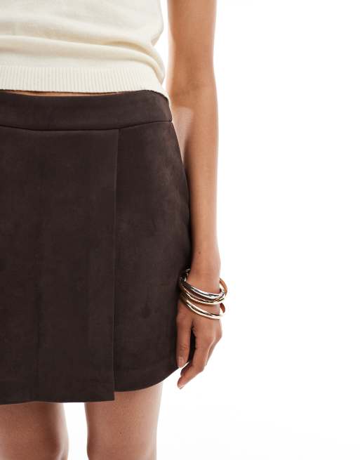 ONLY faux suede mini skort in light brown
