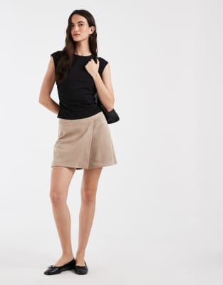 Only Faux Suede Mini Skort In Brown