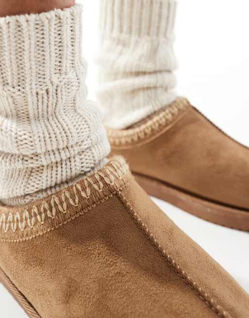 ONLY faux suede teddy lined slippers in light brown ASOS