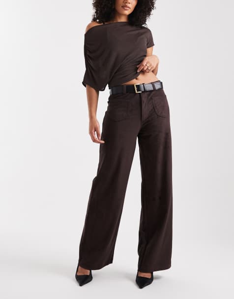 ONLY faux suede wide leg trousers in brown