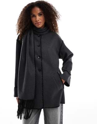 faux wool scarf coat in gray