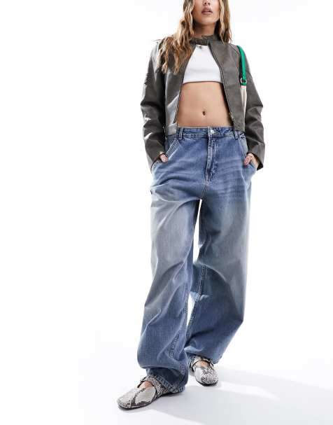 ONLY - Faye - Ruimvallende jeans met halfhoge taille in middenblauwe wassing - view 1