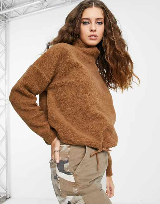 Only - Felpa accollata effetto peluche marrone