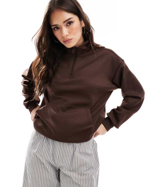 ONLY - Felpa marrone con zip corta - view 1