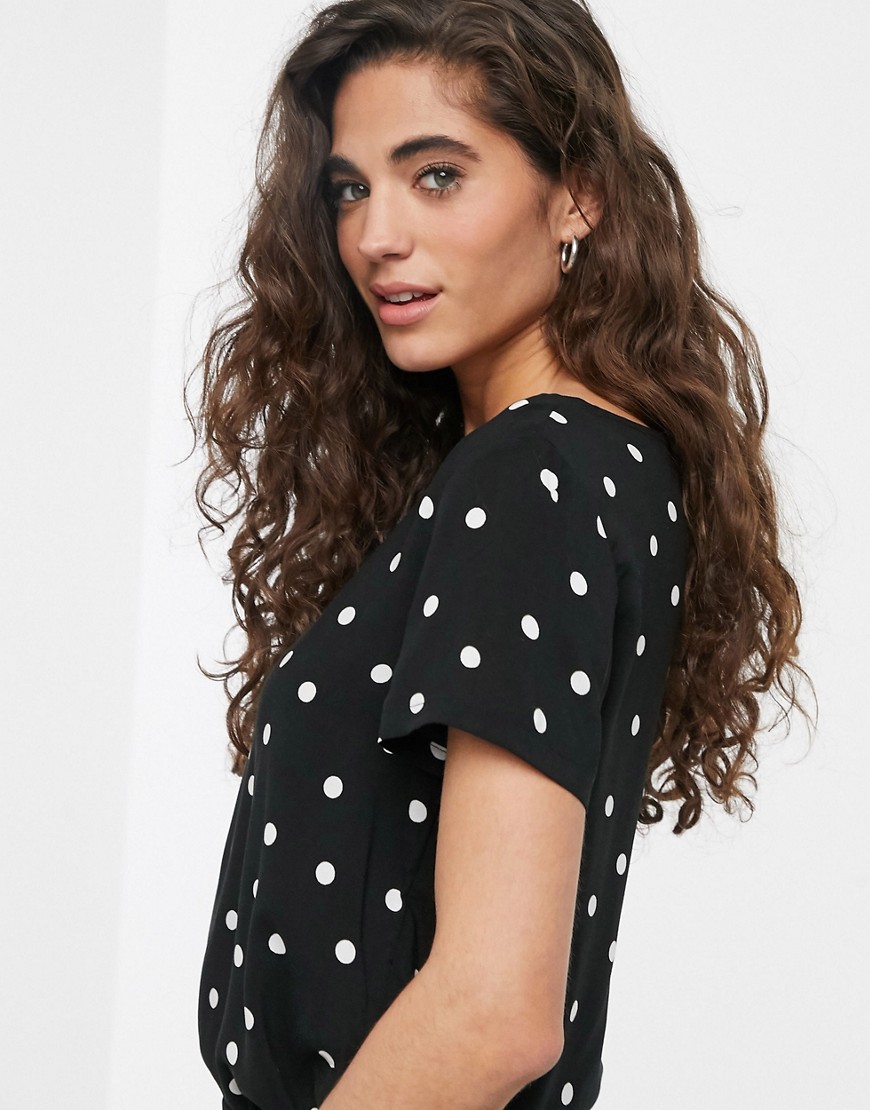 Only - first - blouse met stippen en korte mouwen-zwart