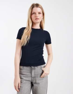 Only Fitted Rib Knit Top In Multi