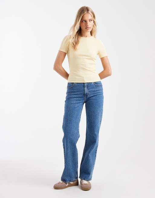 ONLY fitted ribbed top in light yellow, 2 of 4