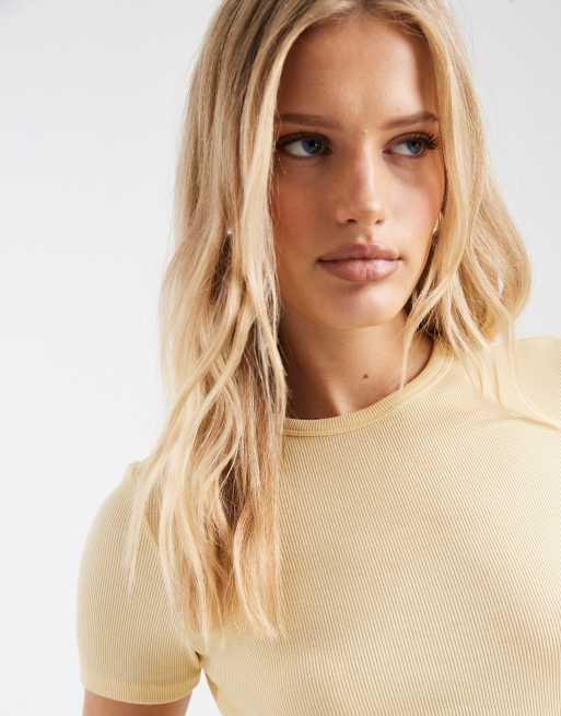 ONLY fitted ribbed top in light yellow, 3 of 4