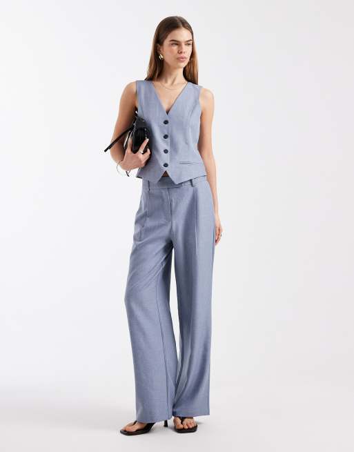 ONLY fitted vest & wide leg pants set in vintage indigo