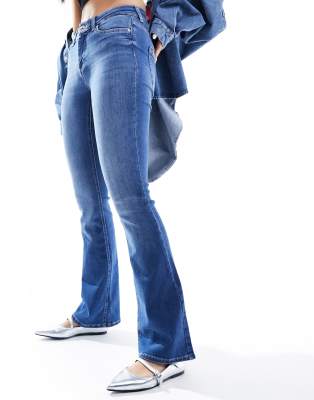 Shop Only Flared Jeans In Mid Blue Denim