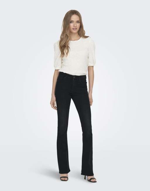 Only - Flared jeans in zwart met wassing