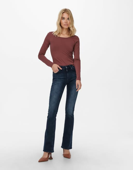 Only - Flared jeans van blauw-zwarte denim