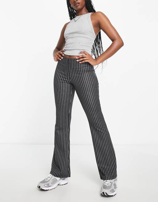 Only flared pants in dark gray pinstripe 