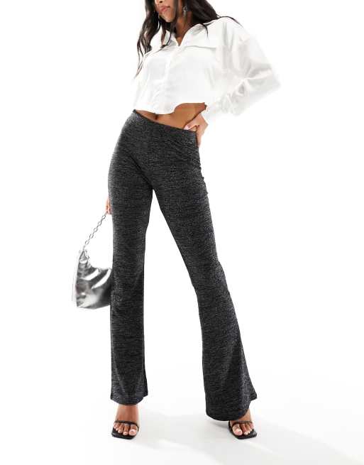 Topshop Highrise Black & Silver Glitter Flare Ribbed Pants US Size