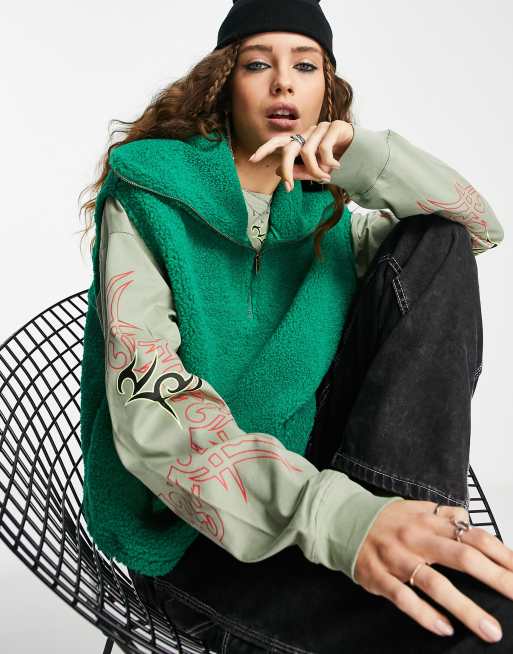 Only fleece half zip vest in bright green