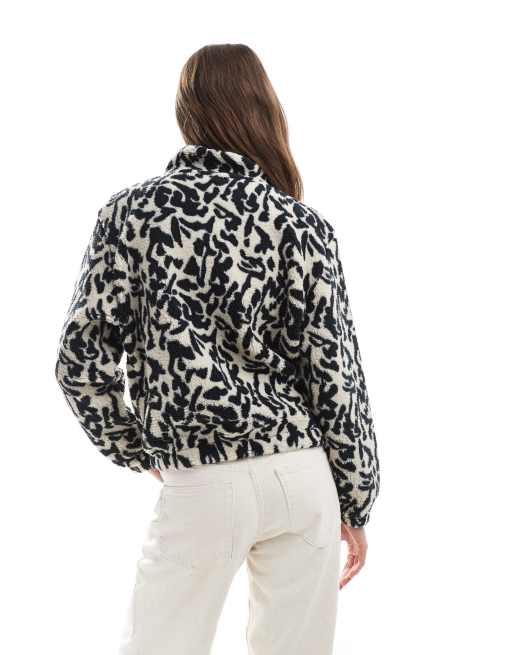 ONLY - Fleece sweater met korte rits en print in zwart en wit, 4 van 4