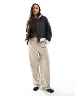 Only Fleece Trim Onion Quilted Coat In Black