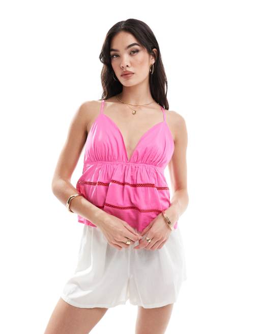 Only - Flettet camitop i pink  