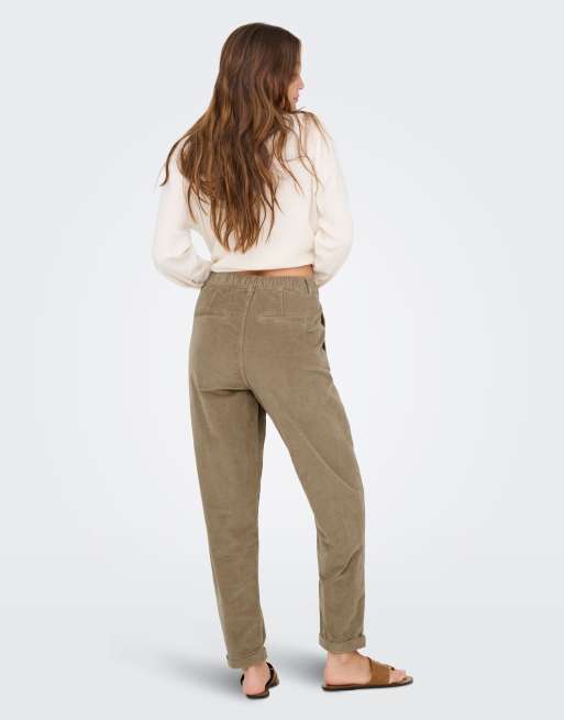 ONLY Flora broek van ribfluweel met middenhoge taille, elastische tailleband, carrot fit, beige, 2 van 7