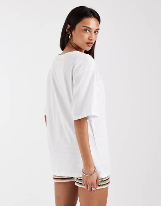 ONLY floral graphic print oversized t-shirt in white, 4 of 4