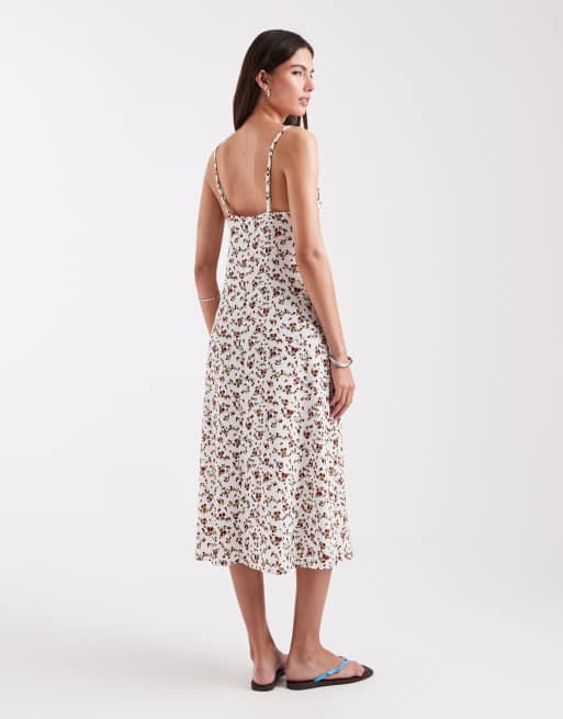 ONLY floral print cami midi dress in white, 3 of 4