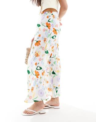 ONLY floral print maxi skirt in white