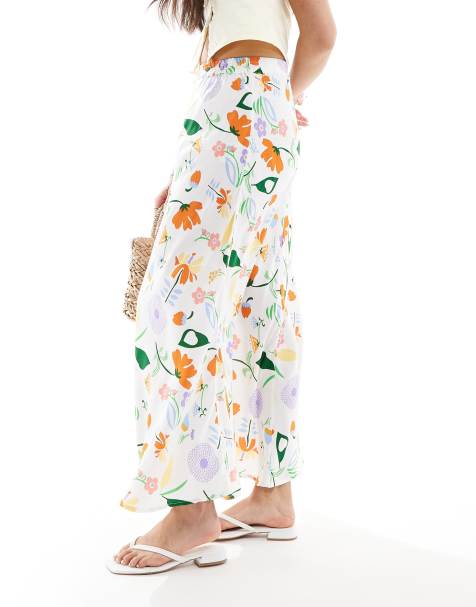 ONLY floral print maxi skirt in white  - view 1