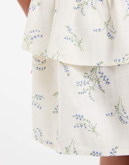 ONLY floral print ruffle mini skirt co-ord in white, 3 of 5