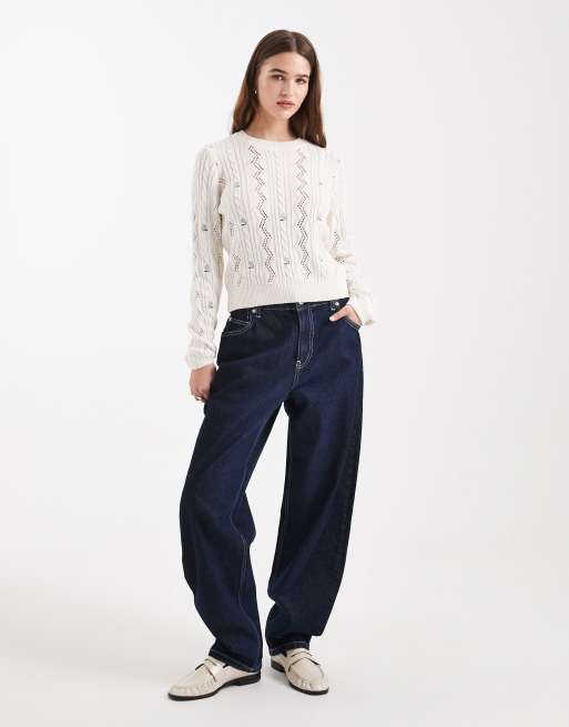 ONLY flower embroidery knit sweater in light blue, 3 of 4