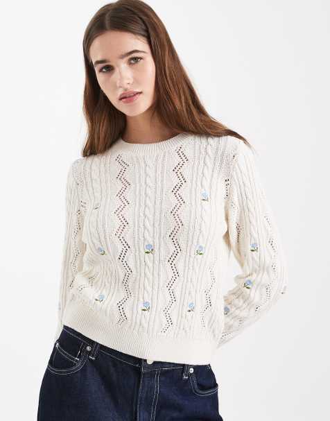 ONLY flower embroidery knitted jumper in light blue