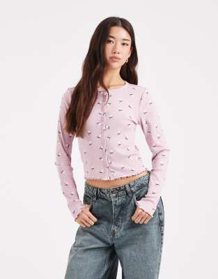 Only Flower Print Cardigan In Pink