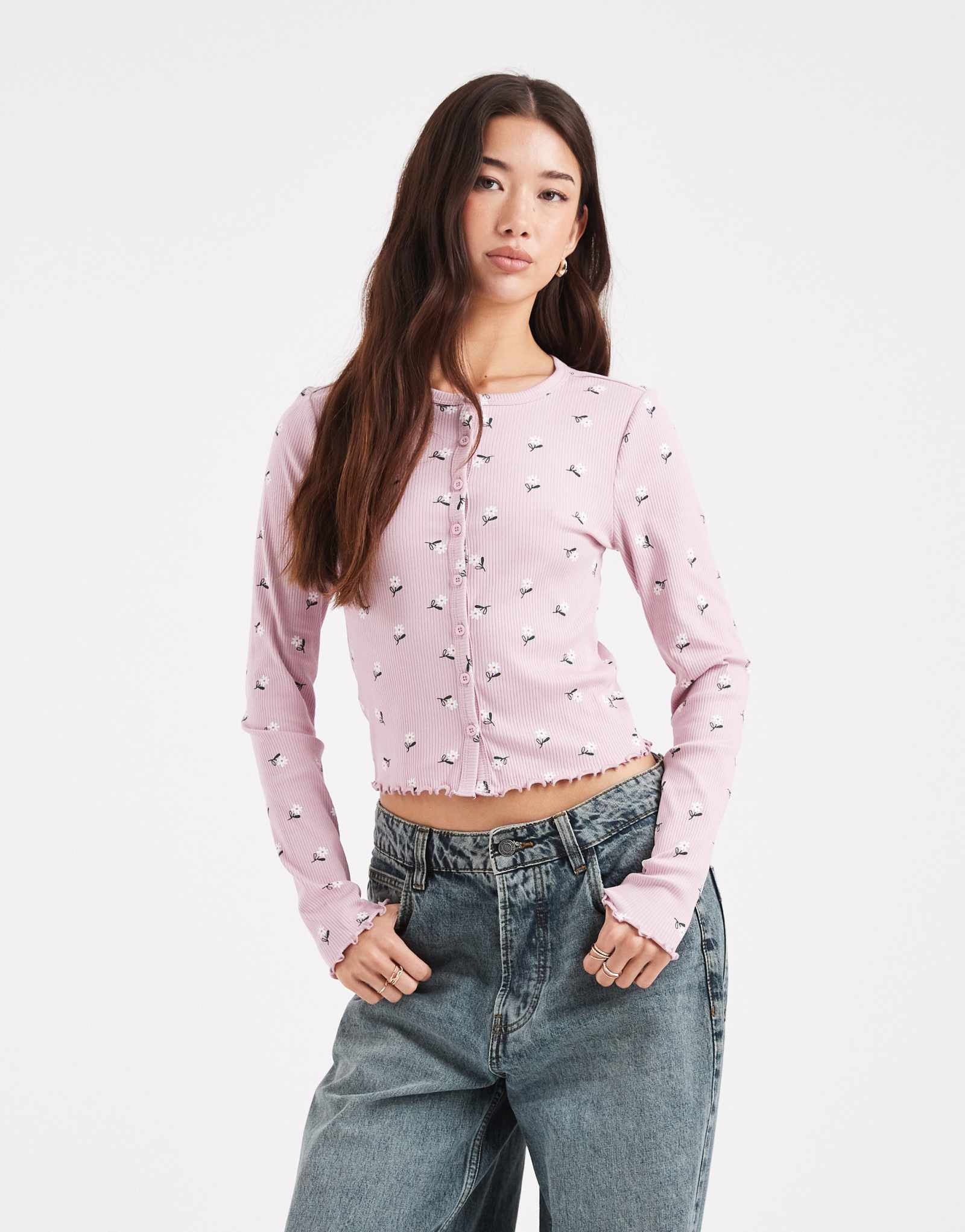 Кардиган ONLY с цветочным принтом светло-розового цвета