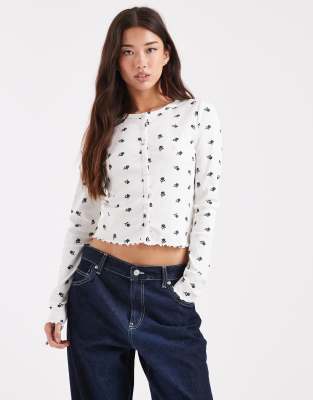 Only Flower Print Cardigan In White