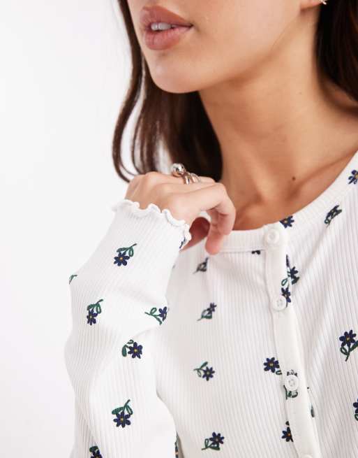 ONLY flower print cardigan in white, 3 of 4