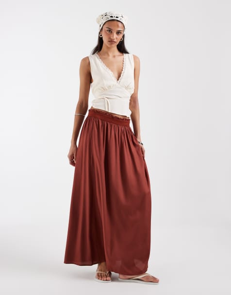 ONLY flowy maxi skirt in brunt orange - view 1