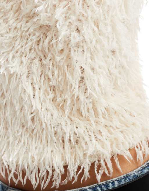 ONLY fluffy cropped strappy top in cream | ASOS